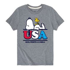 Красно-белая футболка Peanuts USA для мальчиков 8–20 лет Licensed Character, серый