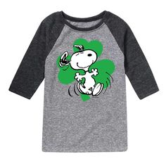 Футболка реглан с рисунком Peanuts Snoopy Shamrock для мальчиков 8–20 лет Licensed Character, серый