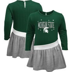 Зеленое/серое с меланжевым узором для девочек, платье Spartans от сердца к сердцу, штат Мичиган, французское махровое платье Outerstuff