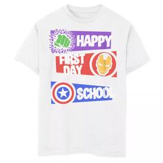 Футболка с надписью «Marvel Avengers Happy First Day Of School» для мальчиков 8–20 лет Marvel, белый