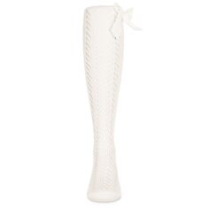 Носки до колена из хлопковой смеси с бантом для девочек, связанные крючком MeMoi, белый
