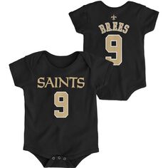 Черное боди Infant Drew Brees Mainliner New Orleans Saints с именем и номером Outerstuff
