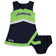Платье-джемпер Seattle Seahawks Cheer Captain для девочек-подростков темно-синего/неоново-зеленого цвета Outerstuff
