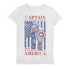 Футболка с винтажным флагом 1941 года и рисунком «Марвел Капитан Америка» для девочек 7–16 лет Marvel