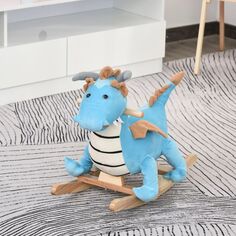 Детская плюшевая игрушка Qaba на лошадке-качалке, кресло-качалка для езды на динозавре с реалистичными звуками для 18 36 месяцев, синее Qaba