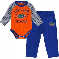 Комплект боди с длинными рукавами и брюками реглан Infant Orange/Royal Florida Gators Touchdown 2.0 Unbranded