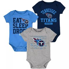 Темно-синий/голубой комплект боди для новорожденных и младенцев Tennessee Titans Eat Sleep Drool Football, комплект из трех предметов Outerstuff
