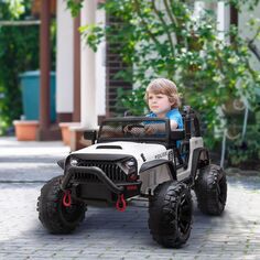 Aosom Kids Ride On Car Электрический грузовик с батарейным питанием 12 В, широким сиденьем, пультом дистанционного управления для родителей и музыкой Bluetooth, белый цвет Aosom, белый