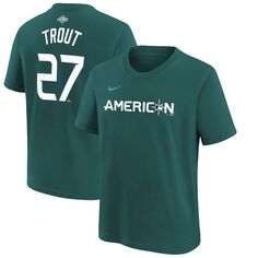 Молодежная футболка Nike Mike Trout Teal с названием и номером Матча всех звезд Американской лиги MLB 2023 Nike