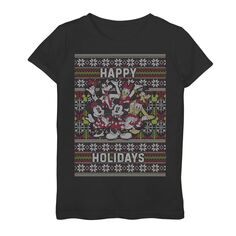 Футболка в стиле уродливого свитера с надписью «Happy Holidays» для девочек 7–16 лет Disney «Микки Маус и друзья» Licensed Character