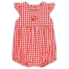 Одежда для младенцев для девочек, оранжевое боди Clemson Tigers Cara из ткани в клетку с рюшами Unbranded