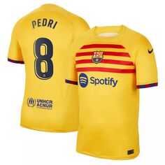 Молодежная футболка Nike Pedri Yellow Barcelona 2022/23, реплика игрока стадиона «Четвертое дыхание» Nike