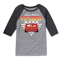 Футболка с рисунком реглан Disney/Pixar&apos;s Cars для мальчиков 8–20 лет Lightning Pit Crew Licensed Character, серый