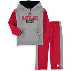 Комплект из флисовой толстовки и брюк с капюшоном и брюками для малышей Colosseum Heathered Grey/Red Maryland Terrapins Back To School Colosseum