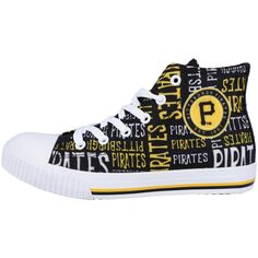 Молодежные высокие кроссовки из плотной ткани FOCO Black Pittsburgh Pirates с повторяющимися надписями Unbranded