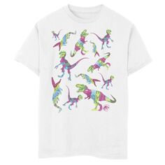 Цветная футболка с рисунком «Мир Юрского периода» и двумя динозаврами для мальчиков 8–20 лет Jurassic World, белый