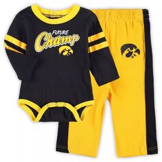 Комплект боди с длинными рукавами и спортивных штанов Little Kicker черного/золотого цвета Iowa Hawkeyes Little Kicker Outerstuff