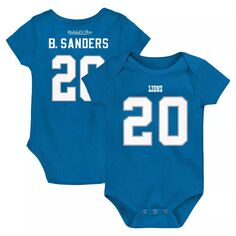 Младенческое боди Mitchell &amp; Ness Barry Sanders Blue Detroit Lions Mainliner, имя и номер игрока в отставке Unbranded