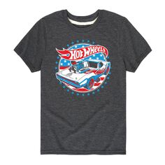 Красная, белая, синяя футболка Hot Wheels для мальчиков 8–20 лет с рисунком Hot Wheels, серый
