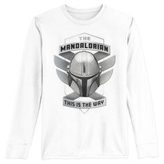 Маленькая футболка с длинными рукавами и рисунком, эмблемой мандалорского шлема для мальчиков 8–20 лет «Звездные войны: Мандалорец» Licensed Character, белый