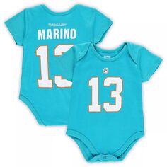 Боди Infant Mitchell &amp; Ness Dan Marino Aqua Miami Dolphins Mainliner, имя и номер игрока в отставке Unbranded