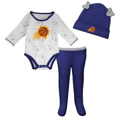 Белый/фиолетовый комплект из трех предметов Dream Team для новорожденных и младенцев, боди с длинными рукавами, шляпа и брюки на ножках Phoenix Suns Outerstuff