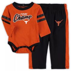 Комплект боди с длинными рукавами и спортивных штанов Little Kicker с оранжевыми/черными принтами Texas Longhorns для младенцев Outerstuff