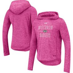 Розовый пуловер с капюшоном для девочек Youth Under Armour Wisconsin Badgers Twist Tech Under Armour