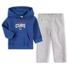 Комплект из флисовой толстовки с капюшоном и брюк с расклешенной веерной тканью Chicago Cubs Infant Royal/Heathed Grey Outerstuff