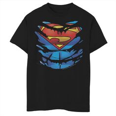 Рваная суперкостюмная футболка с Суперменом и Суперменом для мальчиков 8–20 лет из комиксов DC Comics Licensed Character