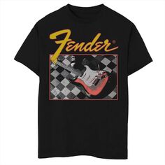 Футболка Fender в клетку с гитарой и плакатом в стиле ретро для мальчиков 8–20 лет Licensed Character
