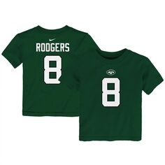Зеленая футболка Nike Aaron Rodgers New York Jets с именем и номером игрока для малышей Nike