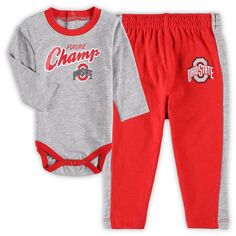 Комплект боди с длинными рукавами и спортивными штанами в стиле штата Огайо Buckeyes Little Kicker алого/серого цвета для новорожденных и младенцев Outerstuff