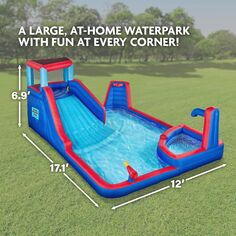 Солнечные и веселые надувные водные горки и надувной бассейн, детский аквапарк для заднего двора Sunny&amp;Fun, синий Sunny&Fun