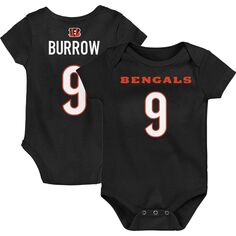 Боди Infant Joe Burrow черного цвета Cincinnati Bengals Mainliner с именем и номером игрока Outerstuff