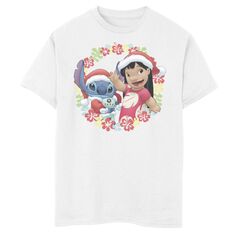 Футболка Disney&apos;s Lilo &amp; Stitch с рождественским гавайским цветочным венком и рисунком для мальчиков 8–20 лет Licensed Character