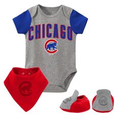 Серый комбинезон из трех частей с нагрудником и пинетками Chicago Cubs для новорожденных и младенцев Outerstuff