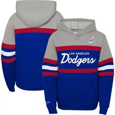 Молодежный пуловер с капюшоном Mitchell &amp; Ness Heather Grey/Royal Los Angeles Dodgers Cooperstown Collection Head Coach Unbranded