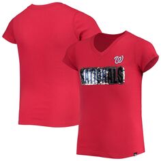 Красная футболка команды New Era Washington Nationals для девочек и молодежи с пайетками New Era