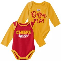 Желтый/красный комплект боди Kansas City Chiefs Little Player для новорожденных и младенцев из 2 предметов с длинными рукавами Outerstuff