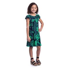 Платье длиной до колена в зеленом стиле с принтом листьев для девочек 247 Comfort Kids