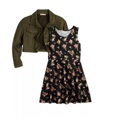 Комплект трикотажного платья с цветочным принтом и саржевой куртки для девочек 4–16 лет Knit Works