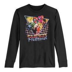 Неоновая хромированная футболка с длинными рукавами и графическим рисунком для мальчиков 8–20 лет Nintendo Super Metroid Samus Grid Licensed Character