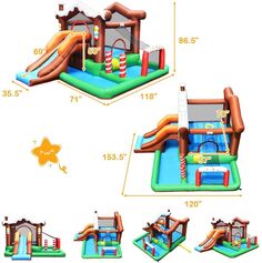 Наружный крытый надувной детский дом с воздуходувкой 480 Вт Slickblue