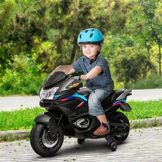 Детский электрический мотоцикл Aosom 12 В с тренировочными колесами, мотоцикл с ревущим двигателем, питание от аккумулятора, для детей от 3 до 8 лет, высокая тяга, максимальная скорость 3,7 миль в час, со легкой музыкой, черный Aosom