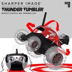 Игрушечная радиоуправляемая машинка Sharper Image Thunder Tumbler, мини-грузовик с вращающимися трюками на пульте дистанционного управления, гоночные сальто и трюки с 5-м колесом, 27 МГц Sharper Image, синий