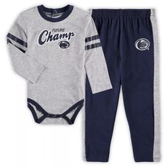 Комплект из боди с длинными рукавами и спортивных штанов Little Kicker серого/темно-синего цвета для младенцев Penn State Nittany Lions Little Kicker Outerstuff