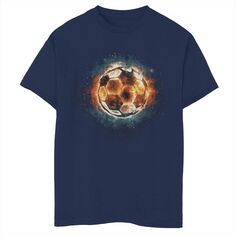 Футбольная футболка с пламенным космическим мячом для мальчиков 8–20 лет Unbranded