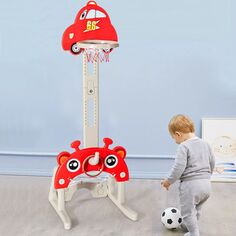 Баскетбольное кольцо 3-в-1 для детей, игровой набор с регулируемой высотой и шариками, красный Slickblue