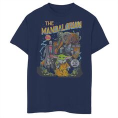 Прозрачная футболка с рисунком комиксов для мальчиков 8–20 лет «Звездные войны: групповой снимок мандалорцев» Star Wars, синий